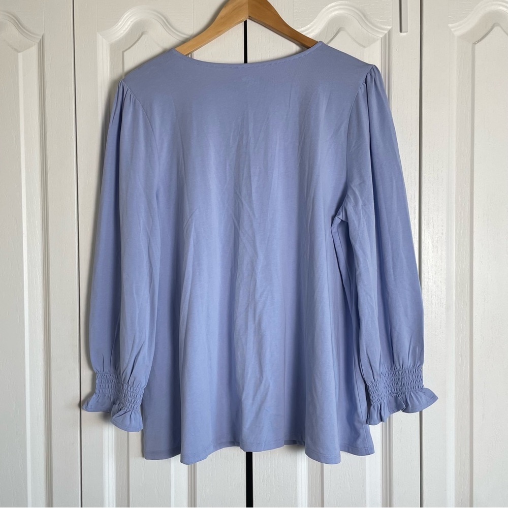 Lands’ End Button Front Top Blouse Women’s L Lightweight Long Sleeve Smocked EUC - Picture 6 of 13